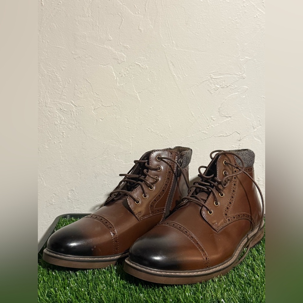 Bruno Marc Men’s Brown Leather Cap Toe Boots | Size 8.5 👞